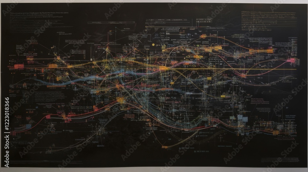 Poster a complex financial flowchart with interconnected graphs and data points, showcasing business relati
