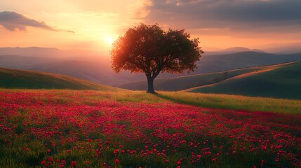 A heart shaped tree stands in the center background
