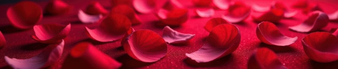 delicate rose petals scattered on a red velvet fabric, soft, background