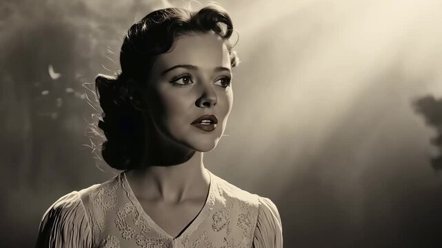Young actress talks to the audience - 30's style vintage 