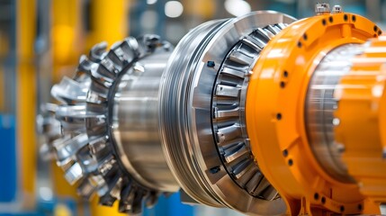Fototapeta premium Close up detailed view of a single turbine blade component within a wind energy production facility showcasing the intricate engineering and design of modern wind power technology