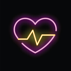 Neon sign showing a pink heart with a yellow pulse, perfect for illustrating medical topics