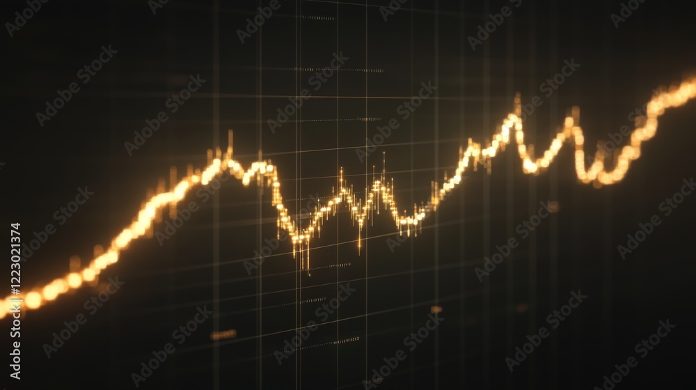 Leinwandbilder a digital chart with a glowing golden line representing gold price trends, set against a dark backgr