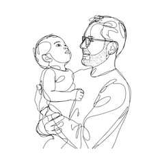 Man Holding Infant Digital Line Drawing - Man Holding Child Vector - Man Holding Child Doodle - Parenting Illustration - Man Holding Child Line Art
