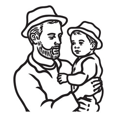 Gentle Father Holding Baby Artwork - Man Holding Child Vector - Man Holding Child Doodle - Fatherhood Silhouette - Man Holding Child Line Art
