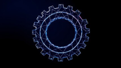 Polygonal Gear Wireframe Dark Blue AI Art