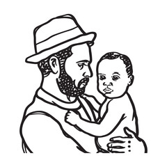 Man with Child Minimalist Design - Man Holding Child Vector - Man Holding Child Doodle - Parenting Illustration - Man Holding Child Line Art
