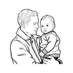 Gentleman Carrying Child Outline - Man Holding Child Vector - Man Holding Child Doodle - Love Illustration - Man Holding Child Line Art
