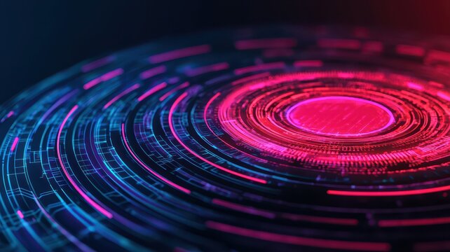 Concept of targeted ads with holographic pop-ups, futuristic city background, neon lights, digital art, high tech, isometric view. , closes up