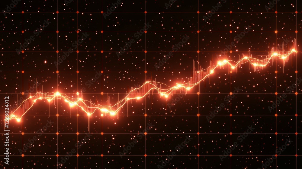 Aufkleber a financial chart with a golden price trend line and glowing data points, set on a dark grid backgro