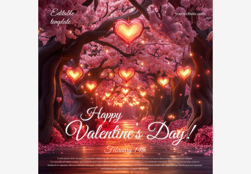 Celebrate Love: Happy Valentine's Day with a Heart-Shaped Tree in a River of Floating Hearts - Perfect Valentines Day Template