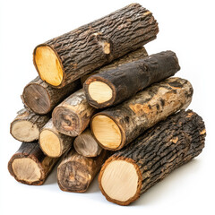 Stacked logs with textured bark and smooth ends, perfect for