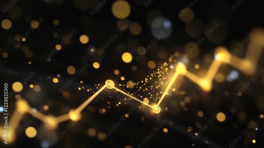 Aufkleber a glowing line chart with a golden line trending upward, set on a textured black background for a se