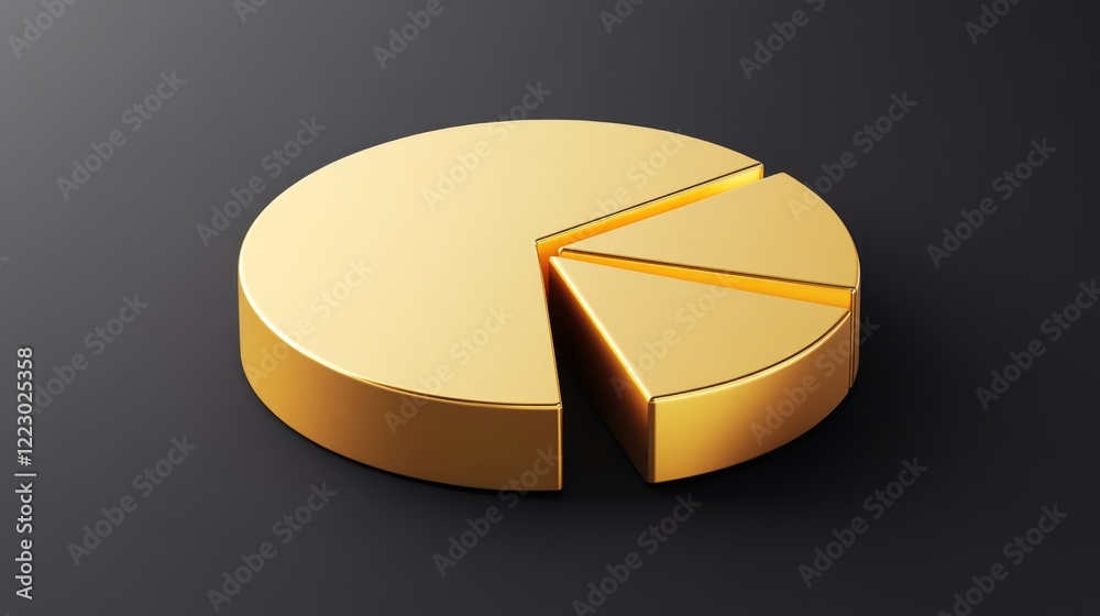 Poster A golden pie chart with sleek metallic segments, set on a dark gradient background, representing investment proportions in gold