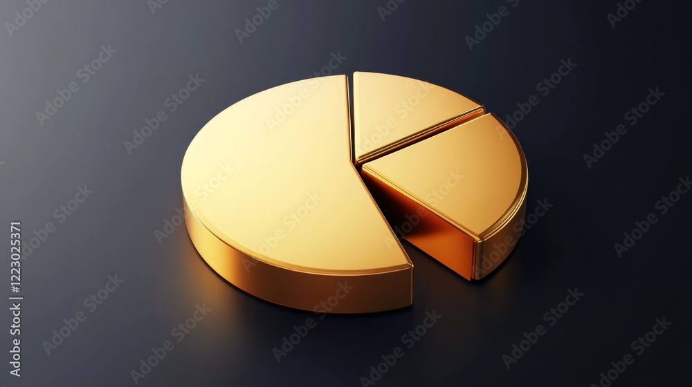 Aufkleber a golden pie chart with sleek metallic segments, set on a dark gradient background, representing inv