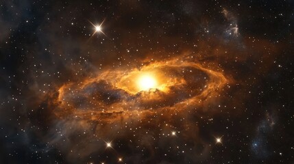 Obraz premium A breathtaking galaxy with swirling clouds of gas and bright stars in the foreground.