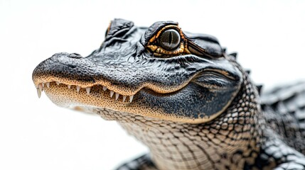 Fototapeta premium An solitary, close-up stock photo of an alligator against a white background
