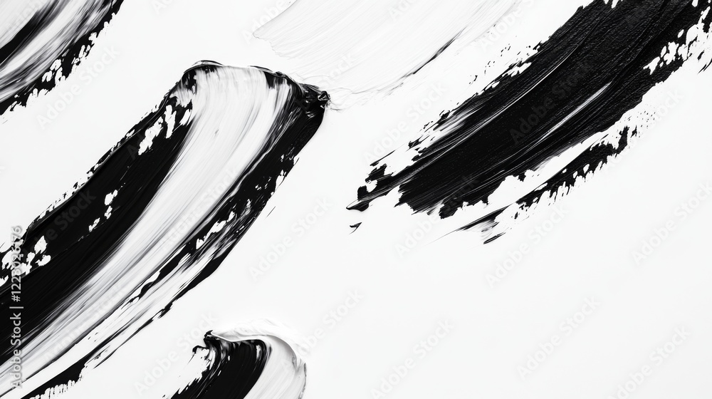 Poster a high-contrast abstract background with bold black brushstrokes on a white canvas, creating an arti