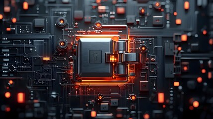 Futuristic digital vault with abstract glowing patterns and dynamic 3D Concept of cloud computing digital infrastructure and virtual data storage