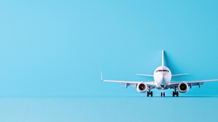 Airplane model on blue background, travel concept