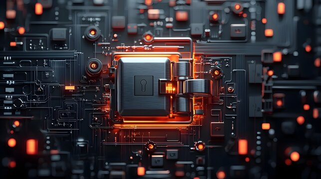 Futuristic digital vault with abstract glowing patterns and dynamic 3D Concept of cloud computing digital infrastructure and virtual data storage