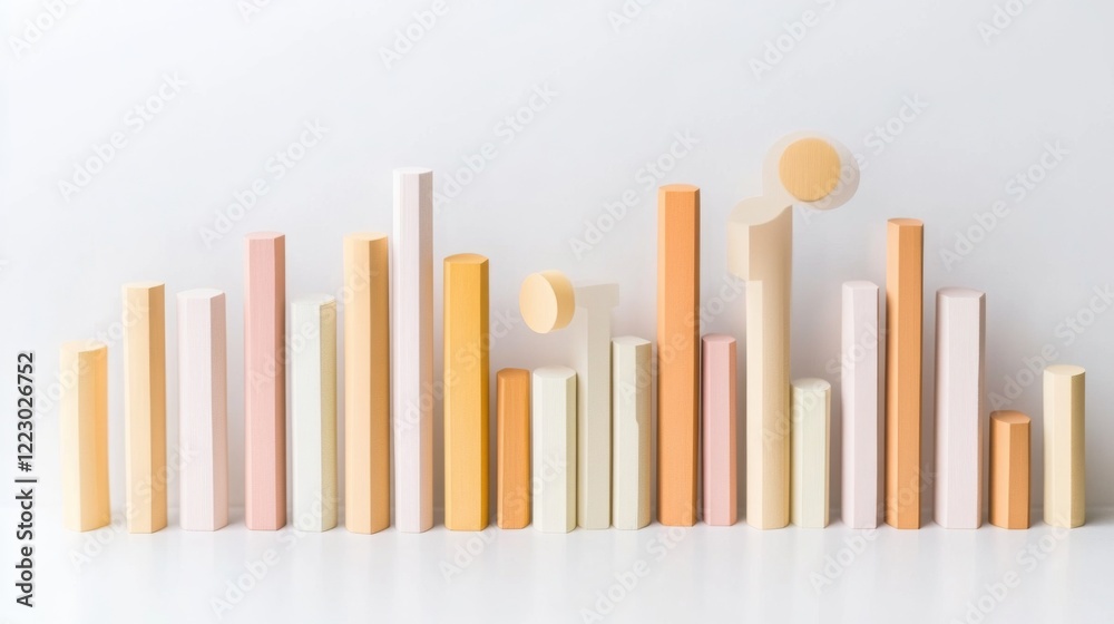 Fototapete A horizontal bar chart in warm pastel tones, arranged neatly on a white background with soft shadows creating a light, organized feel