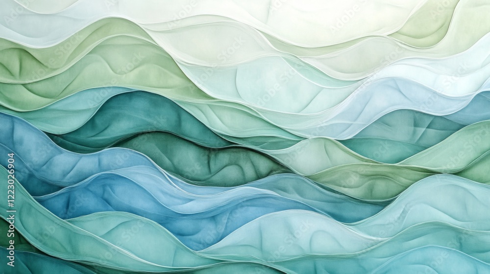 Aufkleber A layered abstract background with soft waves of green and blue tones, creating a tranquil, ocean-inspired texture with a sense of depth