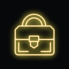 Fototapeta premium Neon sign in the shape of a briefcase, glowing yellow against a dark background