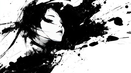 Dynamic black ink splatter design with irregular strokes on a white background, creating a bold and edgy visual effect. Perfect for modern and artistic projects.