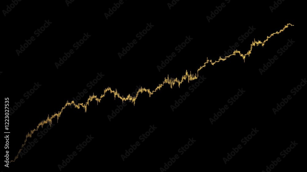 Aufkleber a minimalistic line chart in golden hues on a dark background, with a steady upward trend symbolizin