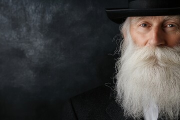 A man with a beard and glasses is reading a book, with ample copy space for text.
