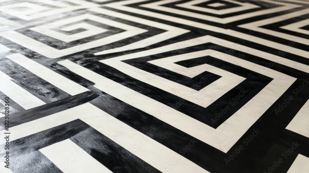 Poster A modern geometric pattern composed of interlocking lines in black and white, creating a sophisticated, high-contrast visual with a timeless appeal