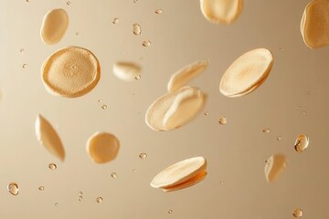 Floating Seeds in Air with Drops of Water on Clear Background