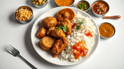 Sindhi Thali - Aloo Keema, Chicken Korma, Curry Pakora Feast