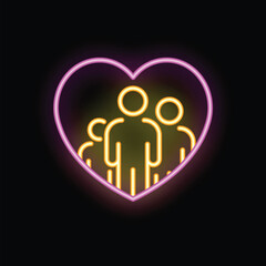 Neon heart encompassing a family, symbolizing love, care, and strong bonds