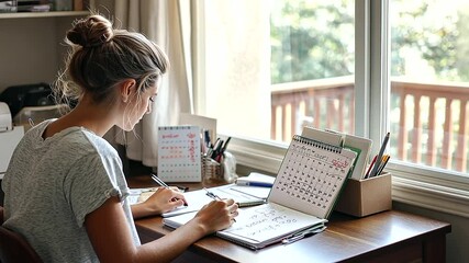 Student Organizing Academic Goals with Color Coded Notebooks