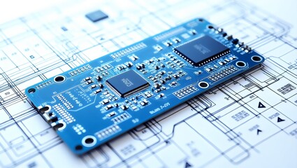 Printed Circuit Board with Electronics Components Microchips and Connectors
