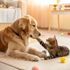 dog cat playing together royalty