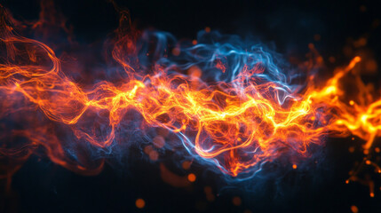 Fiery blue and orange waves create a mesmerizing display of energy and movement at night