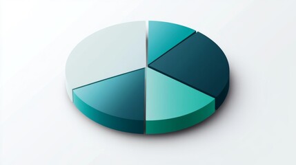 Obraz premium A sleek financial pie chart with colorful segments in shades of blue and green, set against a white background, showcasing clean lines and sharp details