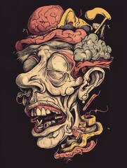 Intricate Surreal Art of Abstract Human Anatomy with Colorful Details