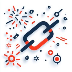 Fototapeta premium a broken chain link icon, network vulnerability concept, bold line art, red and gray, isolated on white background, isolated on white background
