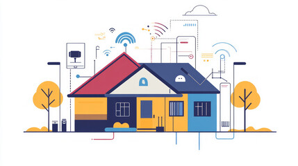 Illustration of a smart home showcasing technology and connectivity in a modern residential setting