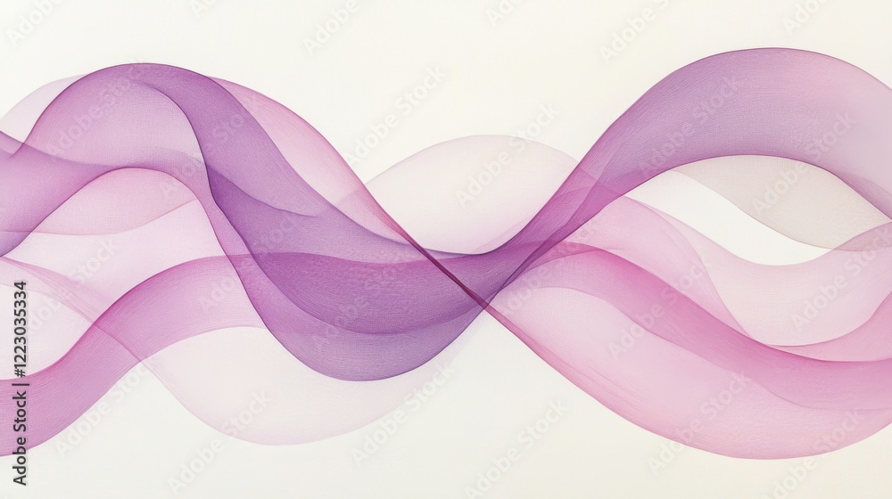 Fototapete A soothing abstract image of soft, wavy lines in gradient shades of pink and lavender, flowing seamlessly across a light background for a calming effect