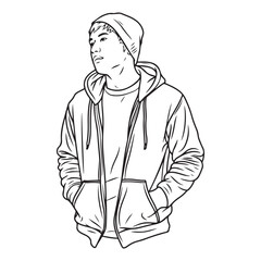 Minimal Man in Hoodie Silhouette - Digital Art for Urban Fashion - Man in Hoodie Vector - Man in Hoodie Doodle - Hoodie Illustration - Man in Hoodie Line Art
