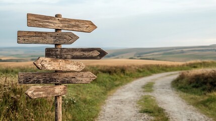 signposts pointing in different directions, each sign blank