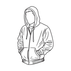 Man Wearing Hoodie Digital Sketch - Minimalist Line Art for Casual Fashion - Man in Hoodie Vector - Man in Hoodie Doodle - Hoodie Illustration - Man in Hoodie Line Art
