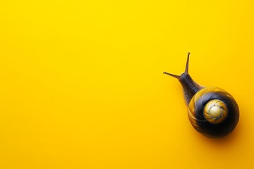 Dynamic snail on vibrant yellow background with ample copy space for creative use