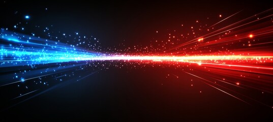 Obraz premium Red And Blue Streaks Of Light, Abstract Technology Background, Connecting Lines, Data Flow.