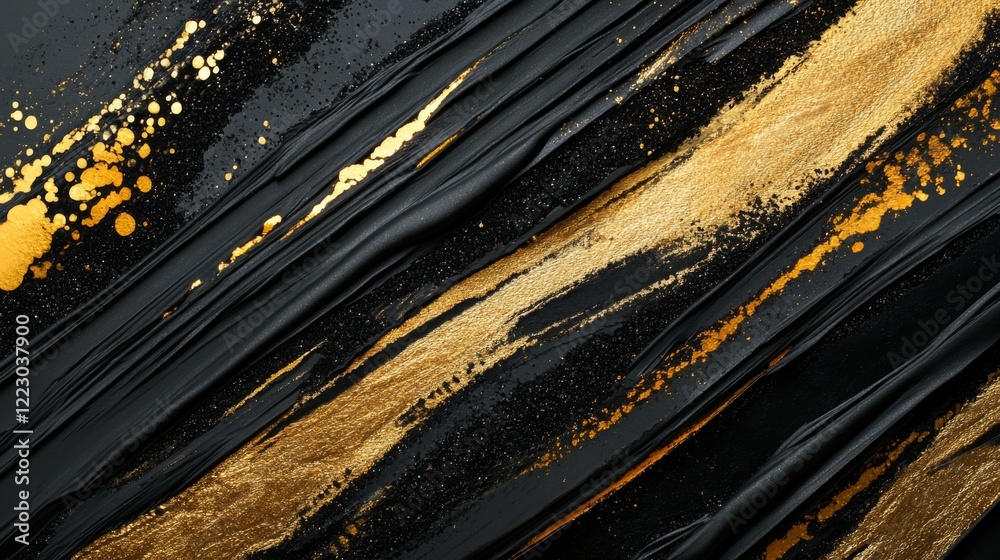 Poster a textured abstract background with metallic gold and black brushstrokes, creating a luxurious feel 